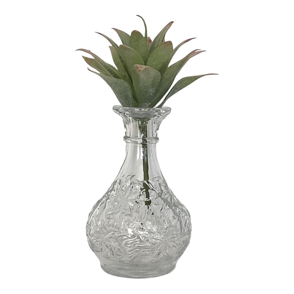 Princess House Bud Vase Vintage Fantasia Floral Poinsettia Pattern Clear Glass